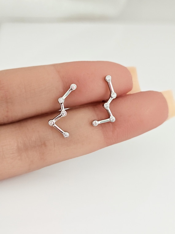 Cassiopeia Earrings Studs in Solid Sterling Silver Constellation Earrings Celestial Horoscope Jewelry Star Earrings Studs Etsy UK