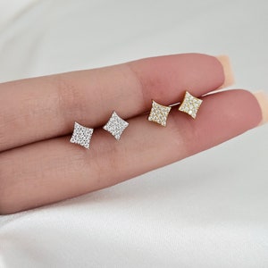 Dainty Diamond Studs in Sterling Silver or Gold, Diamond Earrings, Bridesmaid Wedding Gift, Mother's Day Gift, Minimalist and Elegant