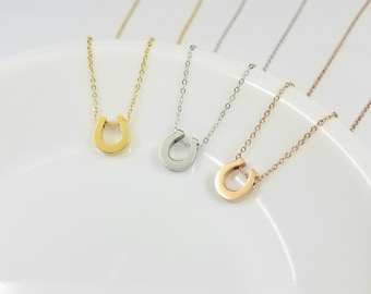Horseshoe Necklace Silver, Horseshoe Necklace Gold Rose Gold, Lucky Charm Dainty Necklace, Friendship Gift, Tiny simple