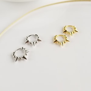 Sterling Silver Spike hoop Earrings, Gold Spike hoop Earrings, Huggie hoop Earrings small Earrings