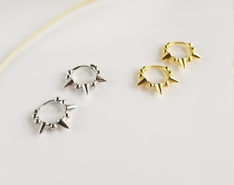 Sterling Silver Spike hoop Earrings, Gold Spike hoop Earrings, Huggie hoop Earrings small Earrings