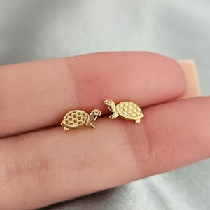 Tiny Sea Turtle Earrings in Solid Sterling Silver, Turtle Stud Earrings Gold Plated Sterling, Silver Stud Earrings, Minimalist