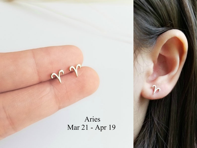 Zodiac Aries Earrings Stud in Sterling Silver Zodiac Gift Etsy