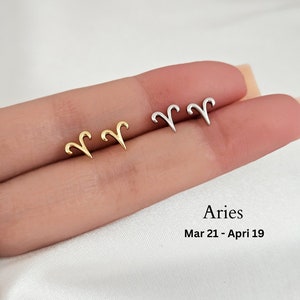 Zodiac Aries Earrings Stud in Sterling Silver or Gold, Zodiac Gift, Aries Stud Earrings, Zodiac jewelry, Tiny Stud Earrings, Birthday gift