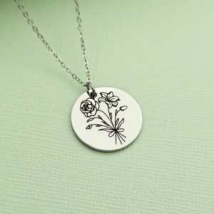 Birth Flower Necklace – April Daisy Sterling Silver Pendant With Chain – Floral Round Disc Necklace, Gift For Women 6 thumbnail image