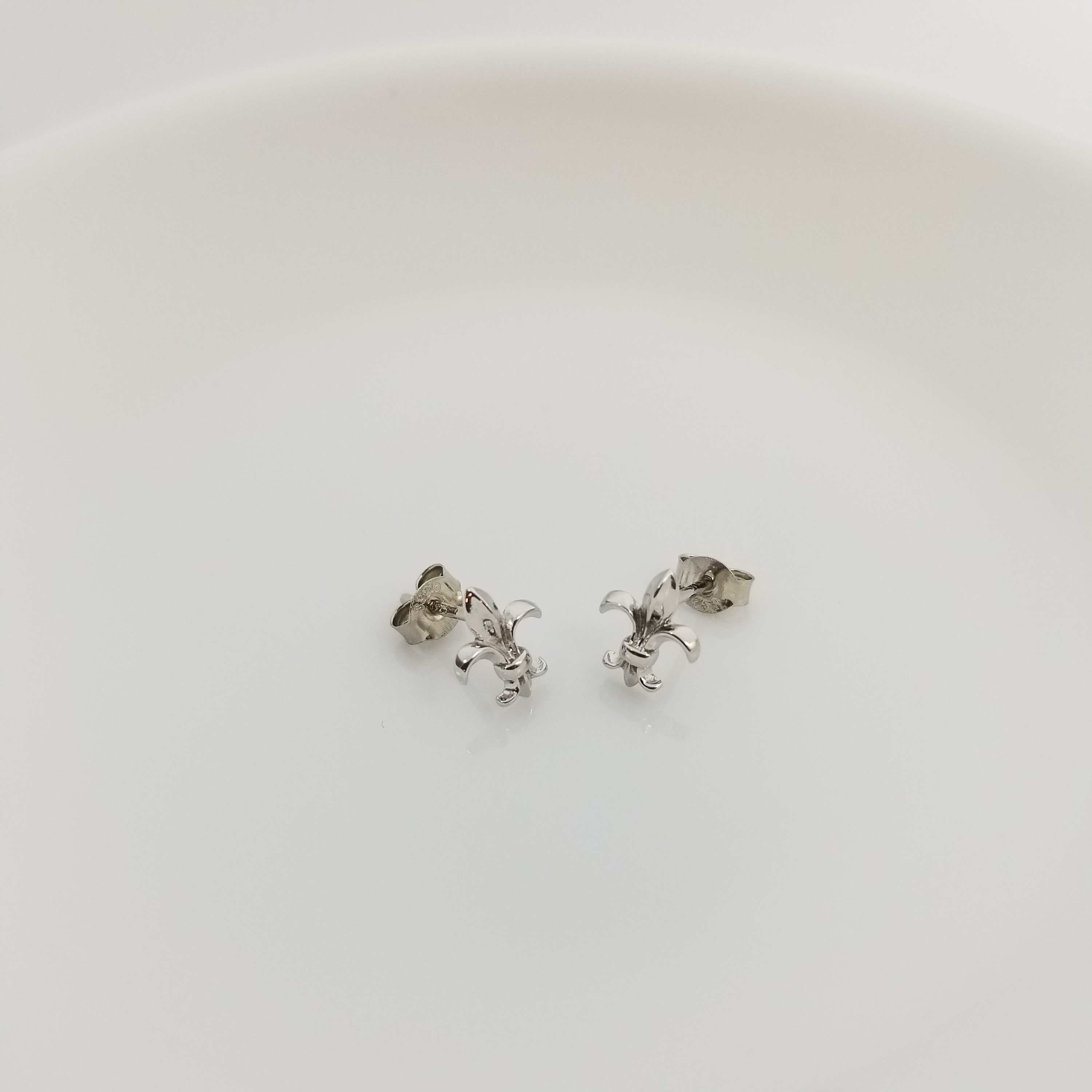 Fleur De Lis Earring Studs in Sterling Silver Gold Plated
