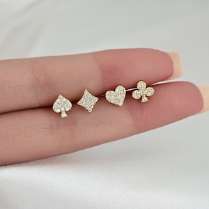 Luxurious Card Player Earrings in Silver or Gold,  Ace of Diamond, King of Spades, Queen of Clubs, Perfect Casino Gift, Chic Casino Earrings