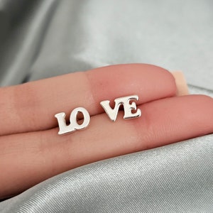 Dainty Love Studs, Sweetheart Letter Earrings Sterling Silver, Valentine's Day and Christmas Gift, Stocking Stuffer, Girlfriend Gift