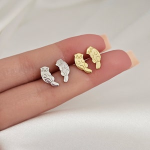 Otter Earrings in Sterling Silver and Gold, Dainty Otter Stud Earrings, Sea Otter Jewelry Earrings, Cool Earrings, Silver Gold Stud Earrings