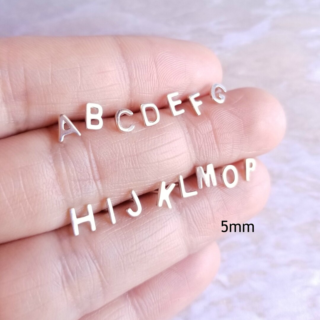 Calligraphy Initial Name Personalised Earrings in Sterling Silver Initial Earrings Alphabet Earrings Letter Stud Earrings Custom