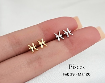 Constellation Pisces Earring Studs Sterling Silver Zodiac Pisces Earrings Tiny Silver Stud Earrings minimalist Earrings Star Stud Earrings