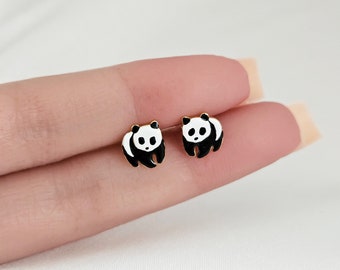 Sterling Silver Panda Bear Earrings, Enamel Coated,  Quirky Animal Jewelry, Cute Earrings, Fun Wildlife Lover Gift Idea, Christmas Present