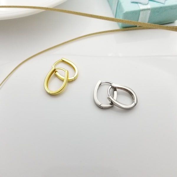 Sterling Silver Oval Hoop Earrings Gold Plated Sterling Silver Hoops Earrings Sleeper Hoop Earrings, Hoops Earrings Oval Earrings