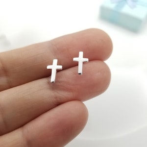 Cross Earrings in Sterling Silver, Cross Studs, Tiny Cross Earrings, Baptism Gift, Christmas Gift, Sterling Silver Cross Earrings