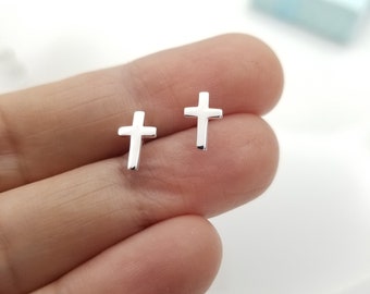 Cross Earrings in Sterling Silver, Cross Studs, Tiny Cross Earrings, Baptism Gift, Christmas Gift, Sterling Silver Cross Earrings
