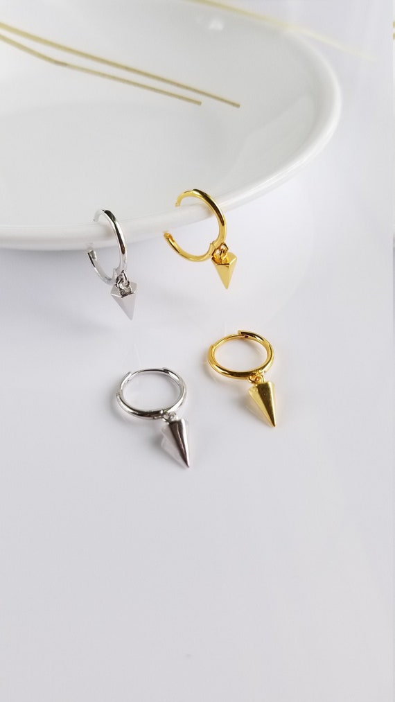 Gold Spike Hoop Earrings Sterling Silver Small Hoop Earrings | Etsy