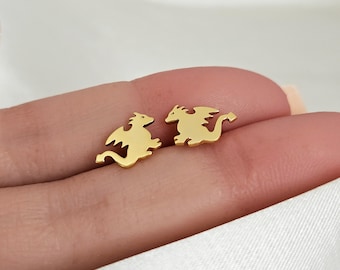 Sterling Silver Dragon Earrings Studs, Hypoallergenic, Minimalist Dragon Stud Earrings Gold, Small Detailed Mythical Dragon Earring Studs,