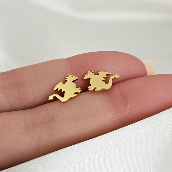 Sterling Silver Dragon Earrings Studs, Hypoallergenic, Minimalist Dragon Stud Earrings Gold, Small Detailed Mythical Dragon Earring Studs,