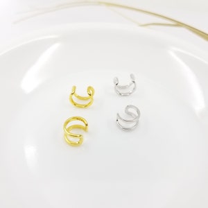 Double up Ear Cuff, Ear Warp, Cartilage Cuff Earrings in Solid Sterling Silver, 18K Gold Plated, no piercing Hoop Earrings, Open Hoop