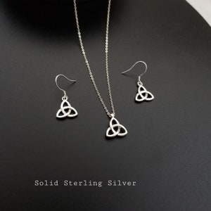 Celtic Knot Pendant Necklace and Earrings Set in Sterling Silver, Triquetra Knot, Irish Celtic Knot Jewelry, Minimalist Silver Jewelry