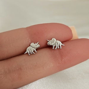 Triceratops Dinosaur Earrings Sterling Silver Gold, Tiny Dinosaur Stud Earrings, Silver Earring Studs, Post Earrings Minimalist