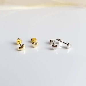 Tiny Heart Earring Studs Gold, Dainty heart stud earrings, Sterling Silver Earrings studs, love stud earrings, Minimalist Gold Stud Earrings