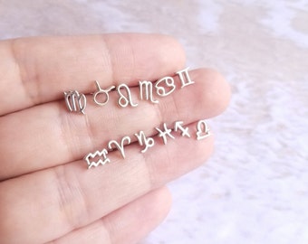 Zodiac Earrings Sterling Silver Zodiac Earrings Studs, minimalist Earrings, Cartilage Earrings, Dainty Earrings, Star Earrings