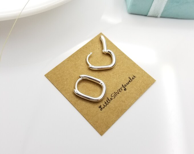 Rectangular Rounded Earrings Rounded Rectangle Hoop Earrings in Solid Sterling Silver, Small Sleeper ...