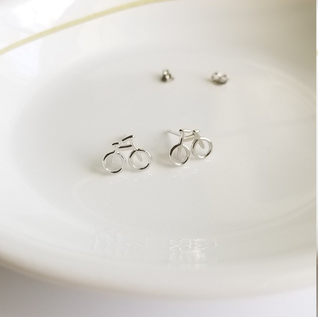 Bicycle Earrings in Sterling Silver Tiny Bicycle Stud Earrings Bike