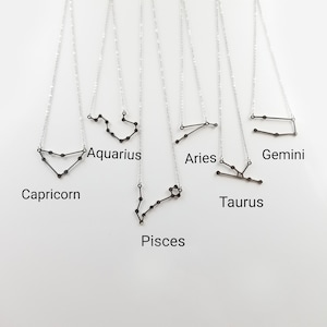 Constellation Zodiac Necklace, Capricorn Aquarius Pisces Gemini Leo Virgo Libra Scorpio Taurus Sagittarius Cancer Aries, Celestial Horoscope