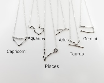 Constellation Zodiac Necklace, Capricorn Aquarius Pisces Gemini Leo Virgo Libra Scorpio Taurus Sagittarius Cancer Aries, Celestial Horoscope