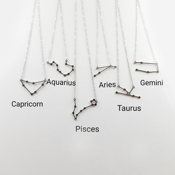 Constellation Zodiac Necklace, Capricorn Aquarius Pisces Gemini Leo Virgo Libra Scorpio Taurus Sagittarius Cancer Aries, Celestial Horoscope