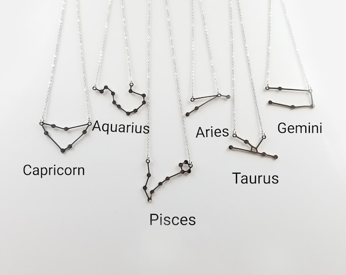 Constellation Zodiac Necklace, Capricorn Aquarius Pisces Gemini Leo Virgo Libra Scorpio Taurus Sagittarius Cancer Aries, Celestial Horoscope
