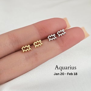 Zodiac Earrings Aquarius Zodiac Stud Earrings in Sterling Silver Aquarius Stud Earrings, Zodiac gift, Zodiac jewelry