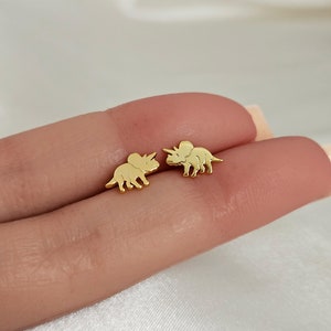Dinosaur Earrings, Dainty Dinosaur Studs in Silver and Gold, Triceratops Earrings, Animal Earring Studs, Cute Dino Jewelry, Kids Earrings
