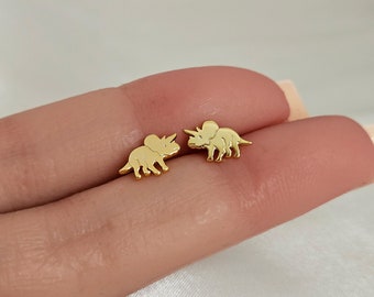 Dinosaur Earrings, Dainty Dinosaur Studs in Silver and Gold, Triceratops Earrings, Animal Earring Studs, Cute Dino Jewelry, Kids Earrings
