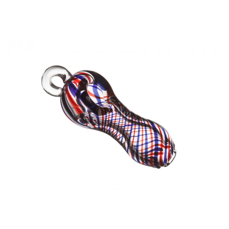 Glass Pendant Tobacco Pipe Red-Blue Stripes