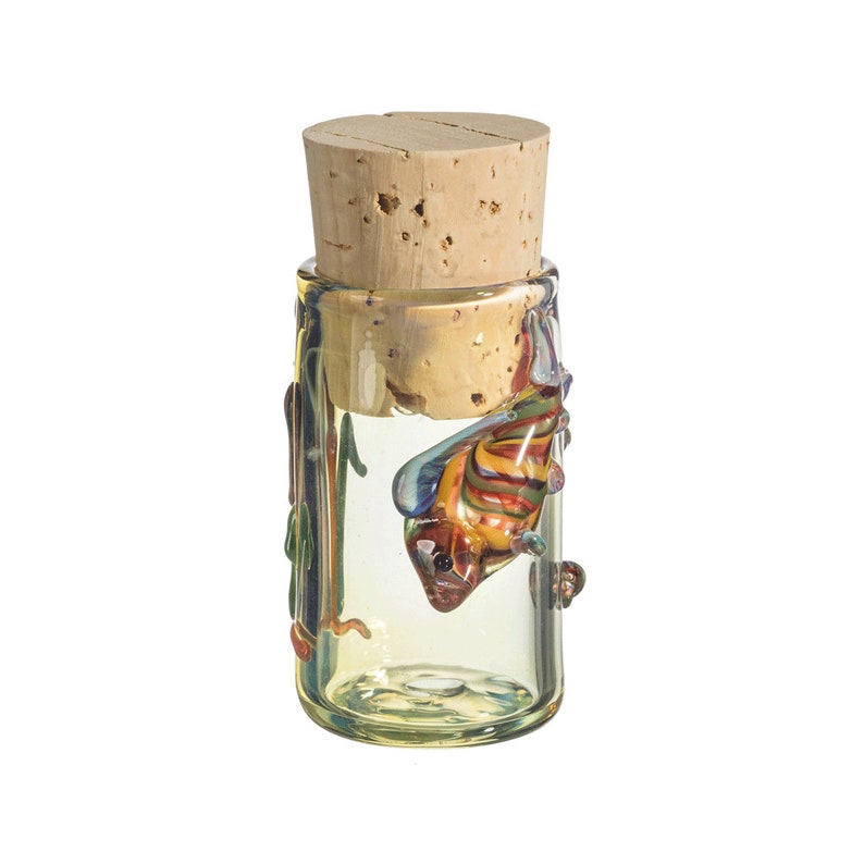 Hand Blown Glass Jar Fish With Cork Etsy