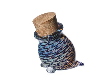 Blue Tripod Glass Stash Jar with Cork