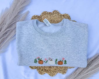 Embroidered Pumpkin Fall Sweatshirt, Minimalist Design