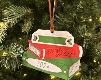 Book Stack Ornament, Season's Readings, Laser Cut Bookish Gift