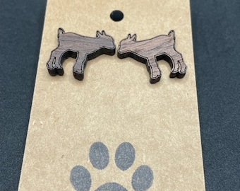 Baby Goat Earrings, Walnut, Gift, Christmas, Titanium Earring, nickel free, Farm animal