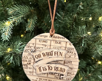Library Card Ornament, Book Lover Gift, Laser Cut Wood