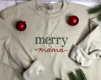 Merry Mama Embroidered Christmas Sweatshirt