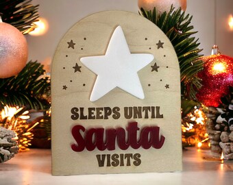 Christmas Countdown Magnet, Reusable Birch Wood, Sleeps Til Santa