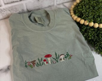 Cottagecore Mushroom Embroidered Comfort Colors Shirt