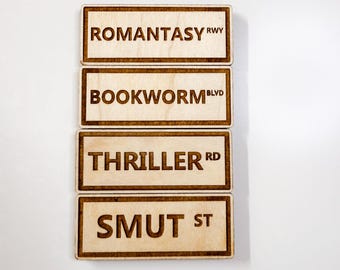 Book Street Sign Magnet, Laser Engraved Birch Wood