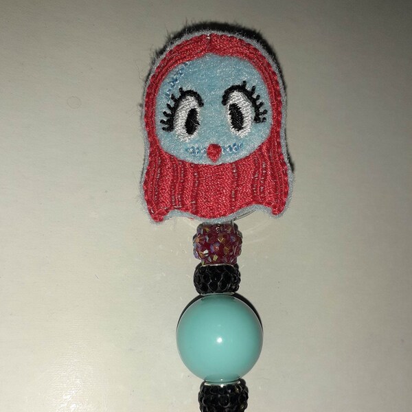 Sally Nightmare Before Christmas Badge Reel/ID Holder with Alligator Clip and Accent Beads