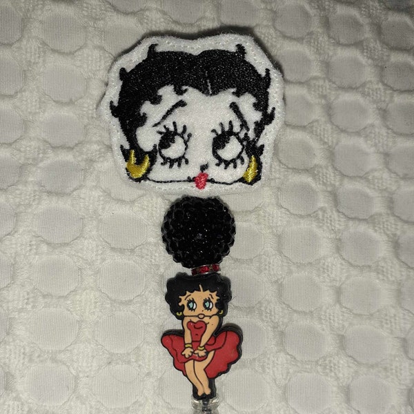 Betty Boop Badge Reel/ID Holder with Alligator Clip and Accent Beads
