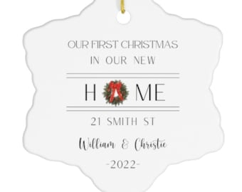 Personalized New Home Ornament - New Home Christmas Ornament - Wreath New House Ornament Snowflake or Circle